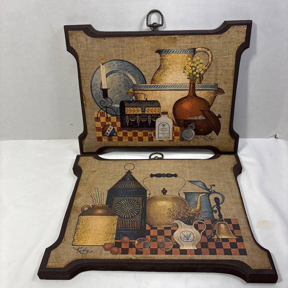 Vintage Print USA Kirby Stapco NY Colonial Kitchen Wall Pictures Plaques Retro